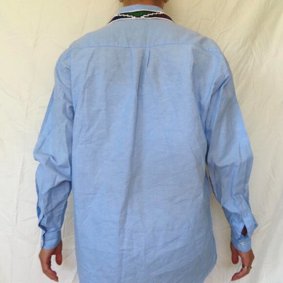 VIVA AFRIKA BLUE BEADED NATIVE AMERICAN BUTTON DOWN TOP WOMENS XL - Picture 6 of 8